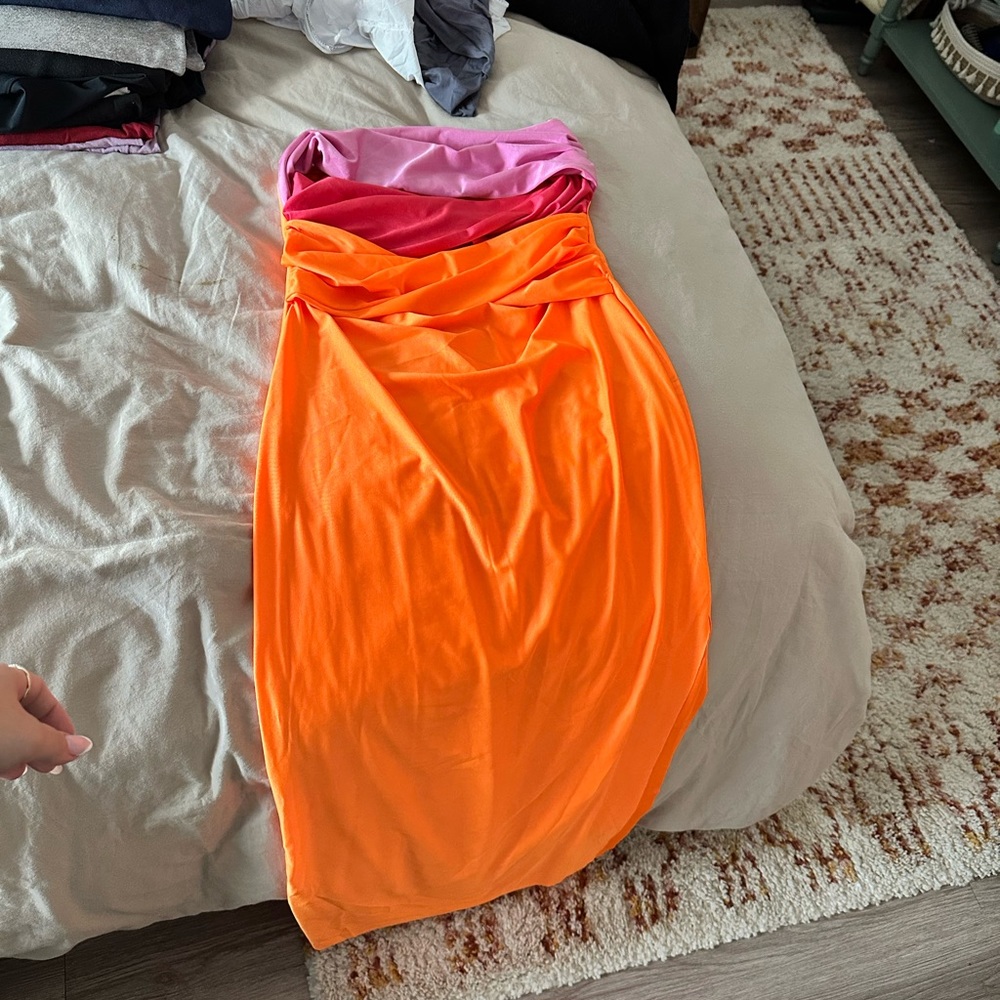 Tight orange and pink dress